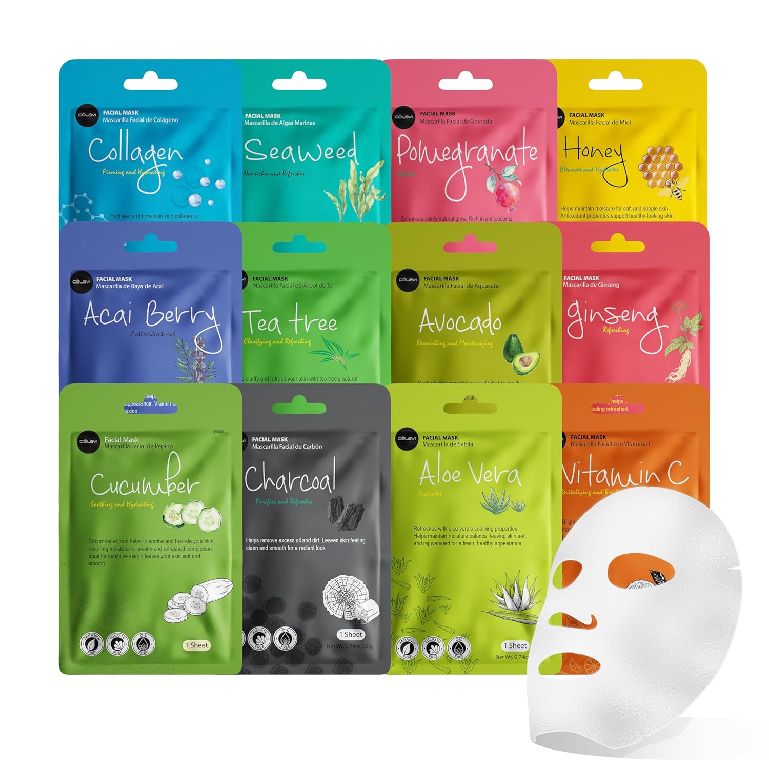 Revitalize Your Skin: Celavi 12-Pack Korean Moisturizing Sheet Mask Set!