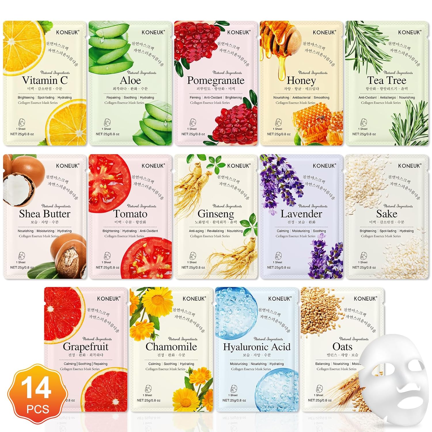 Revitalize Your Skin: 14-Pack Sheet Mask Set Perfect for Every Skin Type!