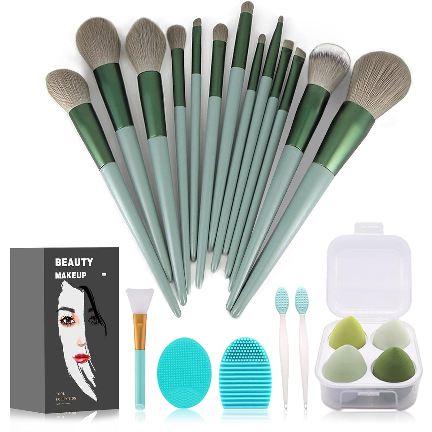 Transform Your Beauty Routine: 22-Piece Green Makeup Brush Set You Can’t Miss!