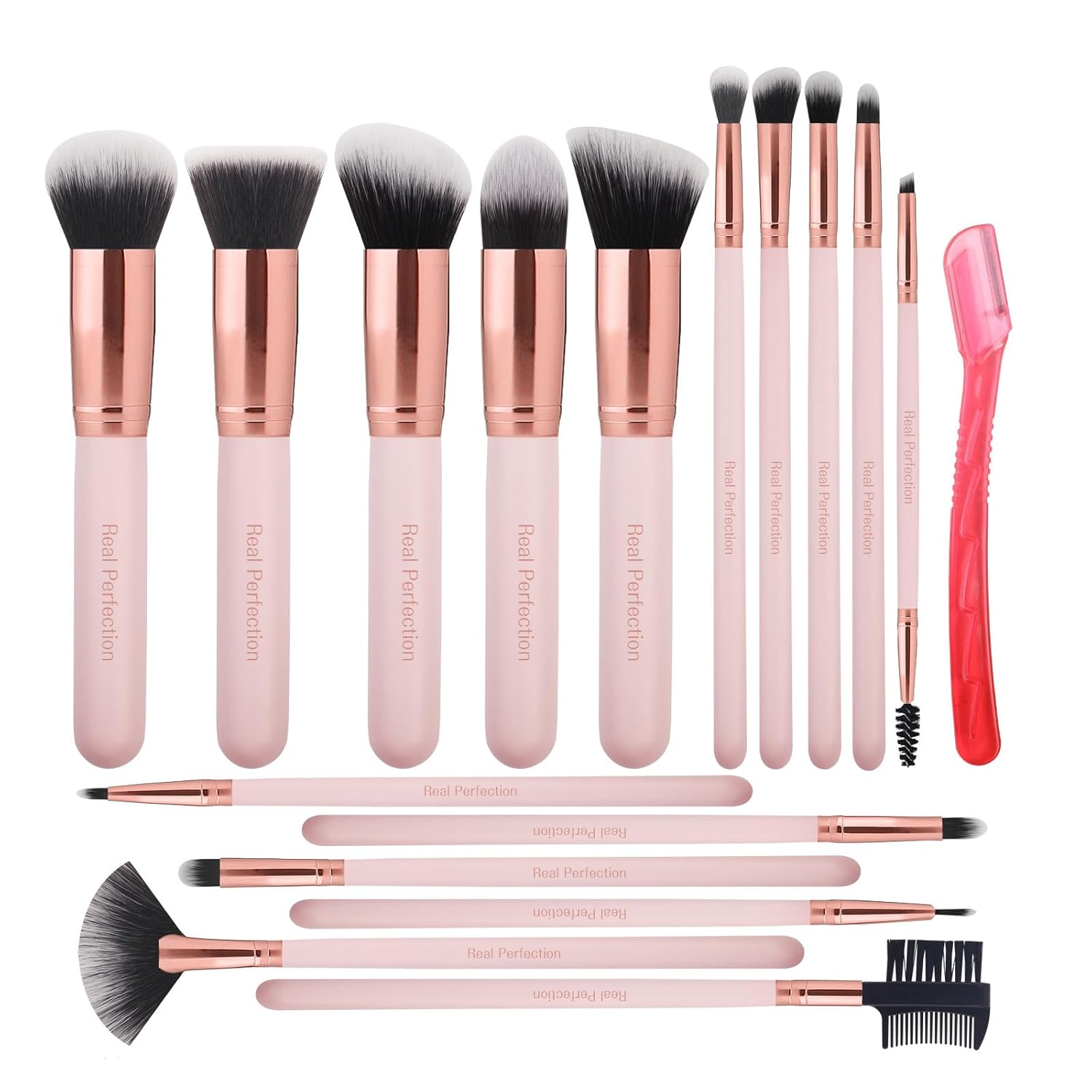 Unlock Flawless Beauty: Real Perfection 16-Piece Makeup Brush Set in Pink!
